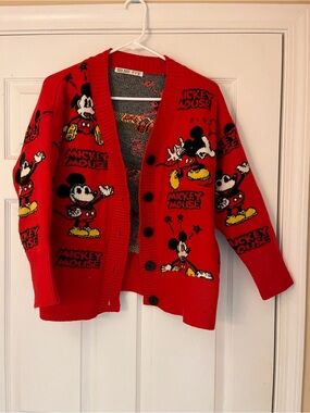 Zara Red Mickey Mouse Knit Button-Up Cardigan